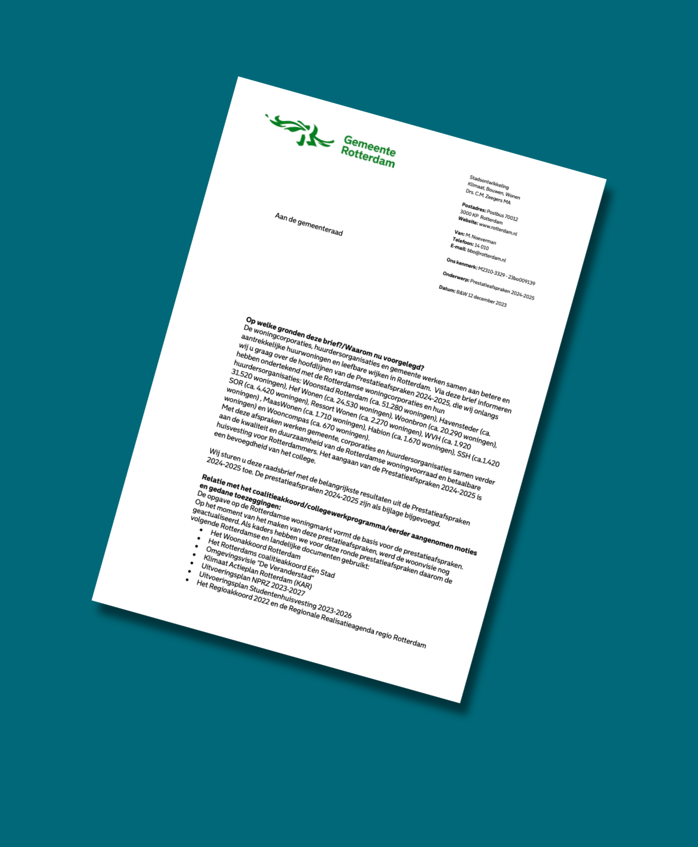 Collegebrief over Prestatieafspraken